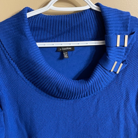 Le chateau royal blue stretchy knit scoop turtle neck XL sweater. - Picture 2 of 6